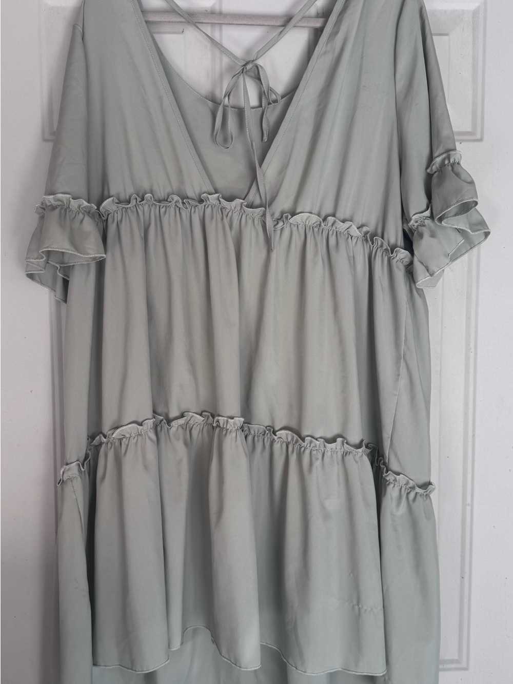 SHEIN Sage Green Tiered Ruffle V-Neck Dress